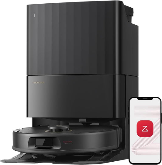 roborock Qrevo S5V Robot Vacuum and Mop, FlexiArm Edge Mopping, 12,000Pa Suction, Smart Obstacle Avoidance, Dual Anti-Tangle Brushes, 10mm Mop Lifting, Auto Mop Washing&Drying, Self-Emptying&Refilling - PuriLite