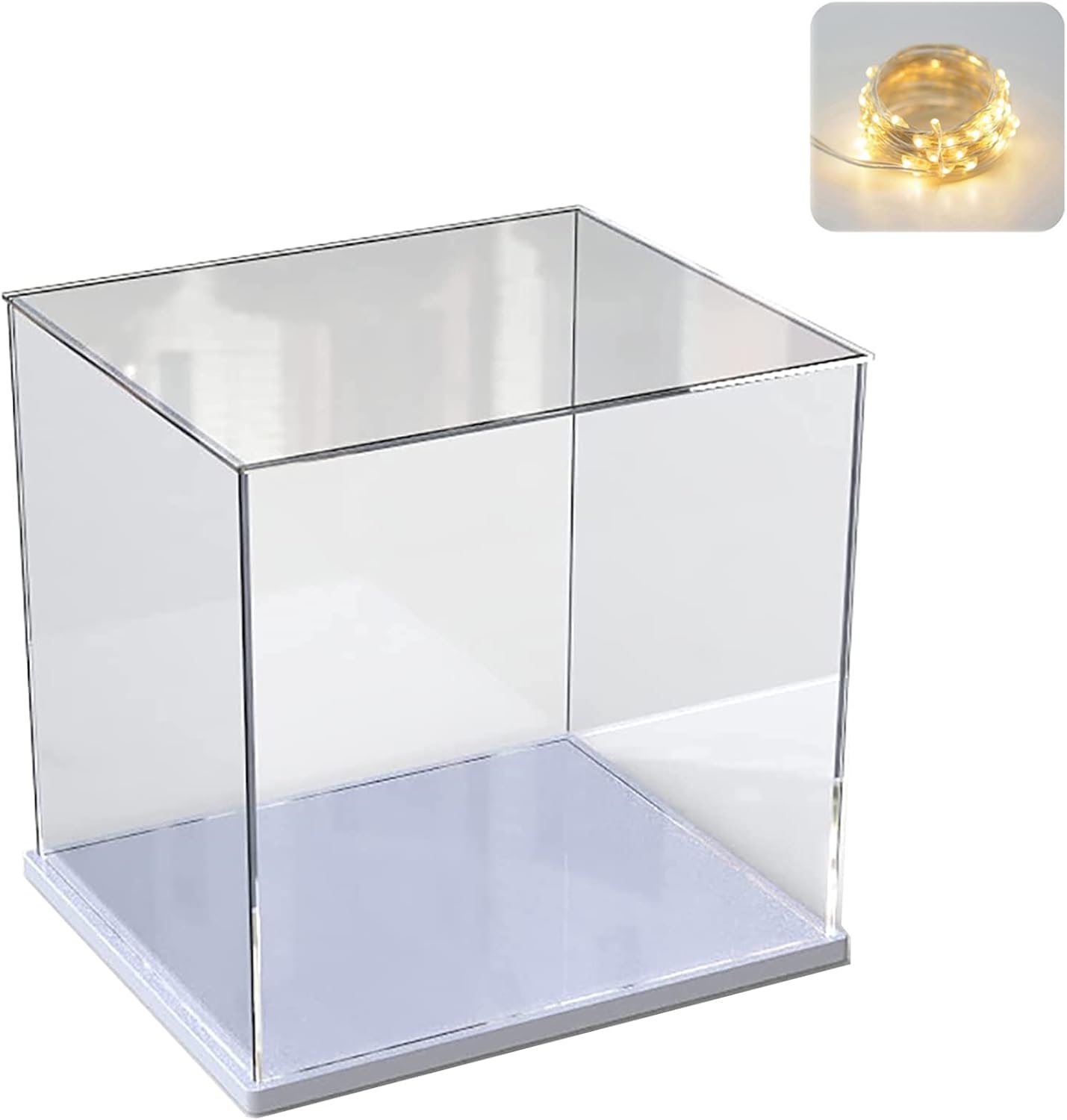 Thickened Clear Acrylic Display Case for Lego 10330 43268 76450 42170 10295 10353 Collectibles, Transparent Box Dustproof Protection with Wood-Plastic Base & String Light, Black Inside 40x20x20cm
