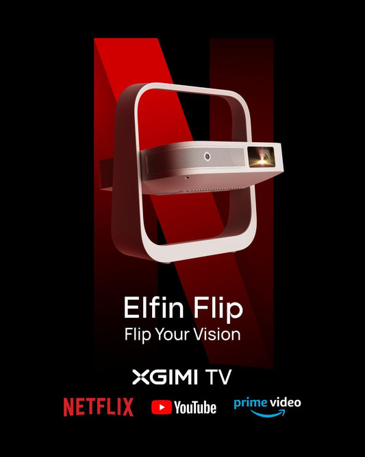 XGIMI Elfin Flip, 1080P FHD Resolution, DLP Projector, Licensed Netflix, Build-in Adjustable Stand, Lightweight and Compact Design, 400 ISO Lumens, Screen Adaption, 2 x 3W Built-in Speakers, WiFi