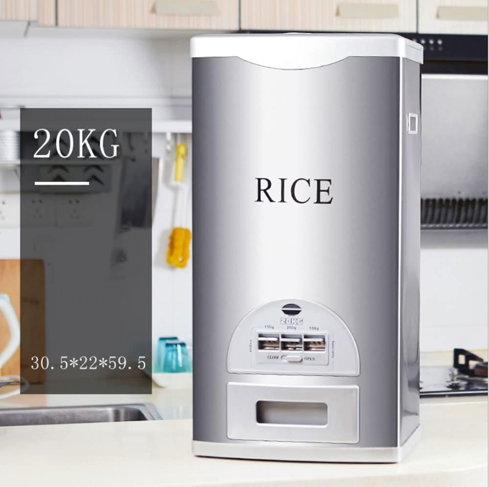 Rice Tank Rice Storage Rice Storage Container Stainless Steel 25/33/45/55/66LB Sealed Grain Rice Cabinet Rice Storage Bucket (Black 20kg)