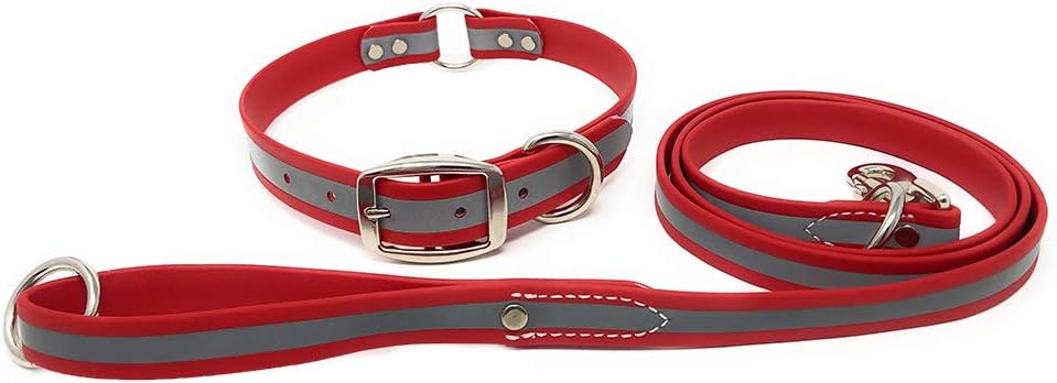 Regal Dog Products Large Pink Heavy Duty Reflective Dog Collar with Center Ring, Metal Buckle and D Ring | Anti-Odor Adjustable Biothane Waterproof Dog Collar | Other Sizes for Small & Medium Dogs