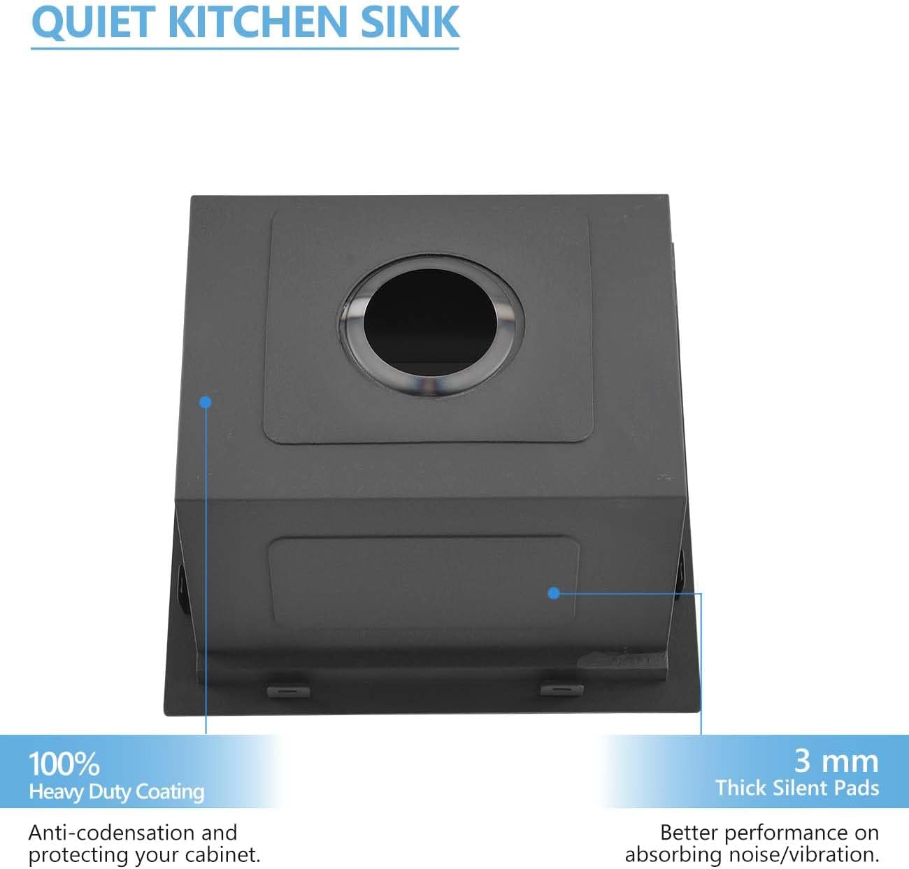 15 Black Stainless Steel Drop in Kitchen Bar Sink, Scamall 15X15X9 Inches Topmount Small Bar Sinks - 16 Gauge Matte Black Stainless Steel Workstation Kitchen Bar Sink SM021-1SBG
