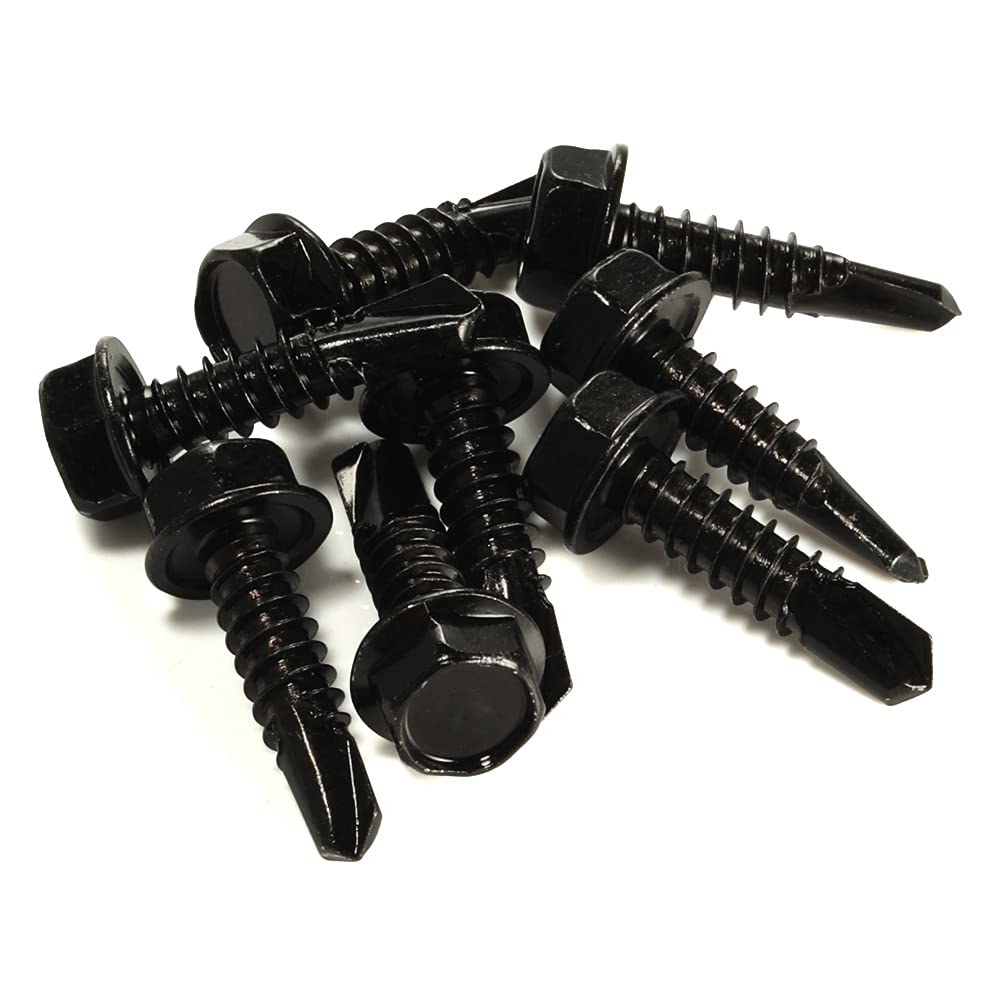 #10 x 1 Hex Washer Head Self Tapping Drilling Screws Black Oxidized, 410 Stainless Steel, 100 PCS