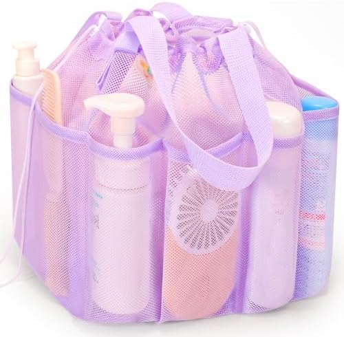 famichan Mesh Shower Caddy Portable, Dorm Room Essentials for College Students, Large Capacity with 8 Pockets Shower Bag for Camping,Swimming,Gym,Travel