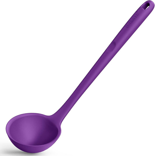 13 inch Silicone Soup Ladle: U-Taste 600ºF Heat Resistant 4 oz Large Non-Stick Seamless Rubber Kitchen Deep Serving Spoon with Non-Slip Solid Long Handle for Cooking Sauce/Stews/Gravies/Chili(Purple)