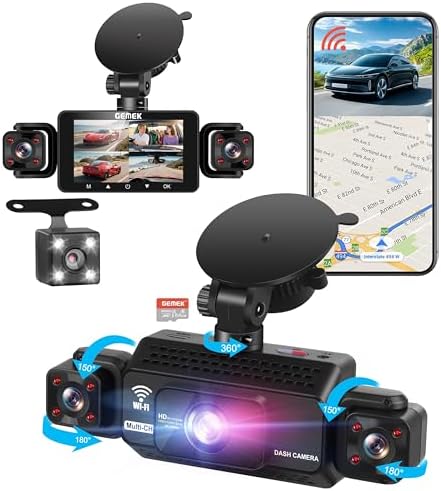 4 Channel Dash Cam 360° View 5G WiFi & APP Control, GEMEK 2K Front and Rear Inside, Left Right Dash Camera for Cars Free 64GB TF Card, G-Sensor, Night Vision, 24H Parking Mode