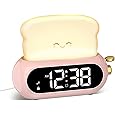 Alarm Clock for Kids, Cute Toast Night Light Alarm Clocks for Bedrooms, Dimming Rechargeable Small Led Desk Clock with Snooze & Countdown for Room Decor, Bedside Clock for Teen Girls Boys,Green