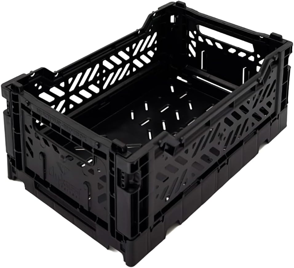 AYKASA Collapsible Storage Bins, Plastic Crate for Storage, Collapsible Crate, Utility Stackable Box (Small, Arctic blue)