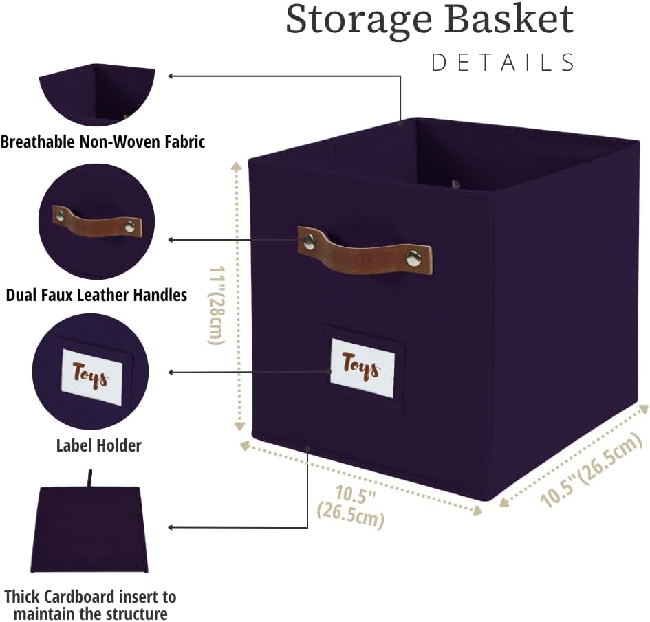 DECOMOMO Cube Storage Bin, Storage Cubes with Labels, Baskets for Shelves Kallax Linen Closet Organizers (Cube 10.5x11"/ 6pcs, Black)
