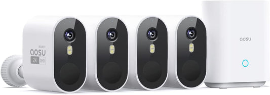 AOSU Security Cameras Outdoor Wireless, 4-Cam-Kit, 166° Ultra-Wide-Angle, Battery Powered, No Subscription, Home Security Cameras System with 2K Color Night Vision, Spotlight, Easy Setup, Motion Alert