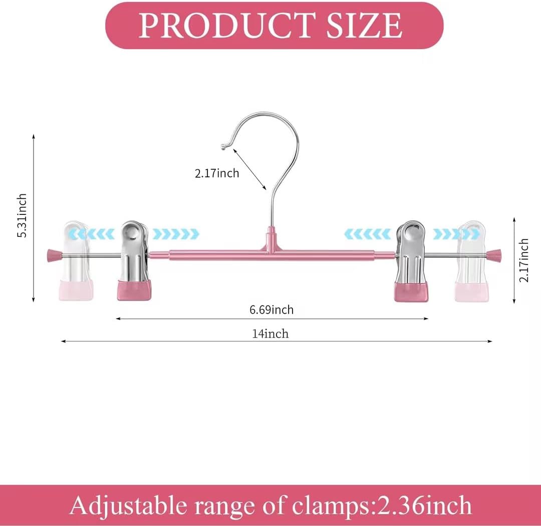 14Inch Black Pants Hangers with Clips 10 Pack Adjustable Skirt Hangers for Women Non-Slip Trousers Hanger for Jeans Clothes Hangers for Pants Heavy Duty Space Saving Shorts Hangers