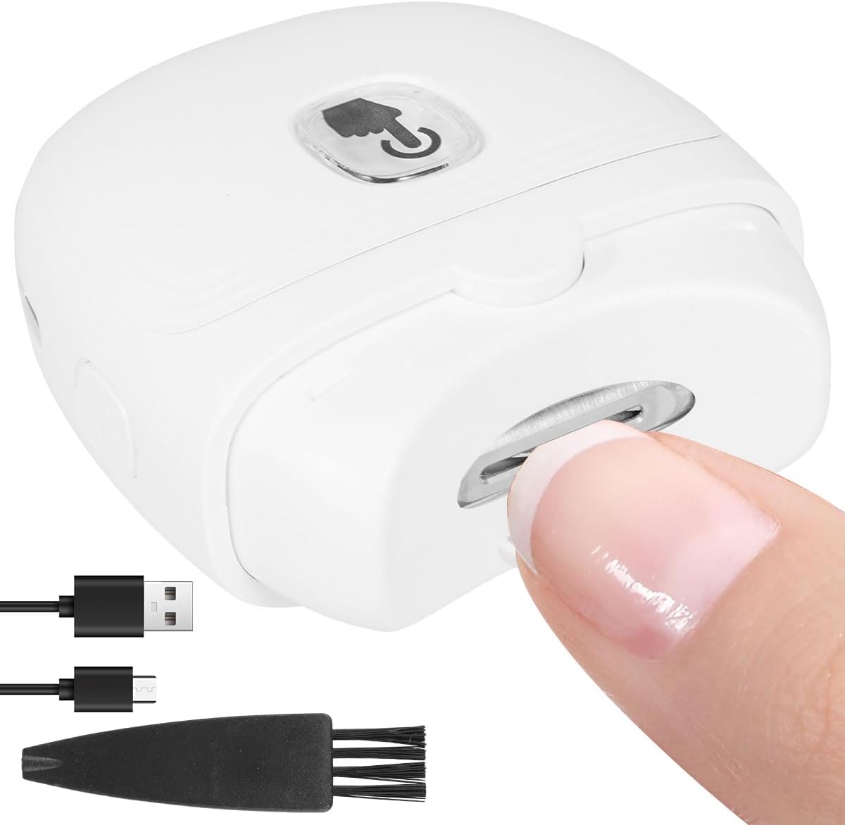 Electric Automatic Nail Clipper Automatic Fingernail Cutter with Nail Scraps Storage 300mAh USB Rechargeable Safety Fingernail Trimmer with LED Light Electric Fingernail Cutter Nail Scissors for Baby Kids Adult (White)