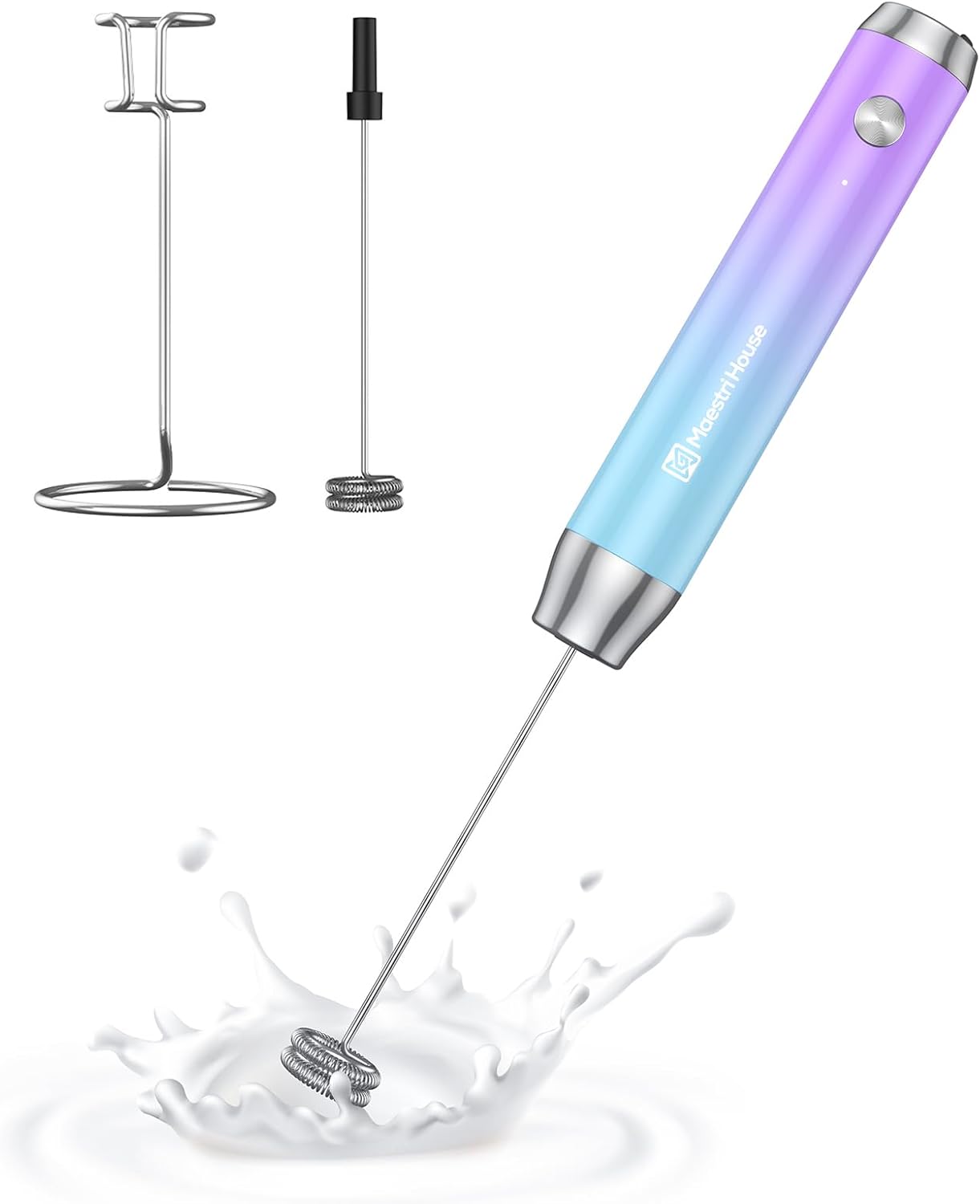 Maestri House Rechargeable Milk Frother, Handheld Electric Foam Maker Waterproof Detachable Stainless Steel Whisk Drink Mixer Foamer with Stand,LunaFro