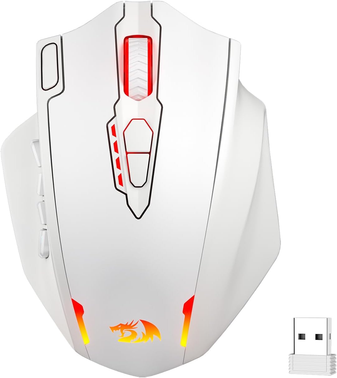 Redragon M913 Impact Elite Wireless Gaming Mouse, 16,000 DPI Wired/Wireless RGB Mouse with 16 Programmable Buttons, 45 Hr Battery and Pro Optical Sensor, 12 Side Buttons MMO Mouse