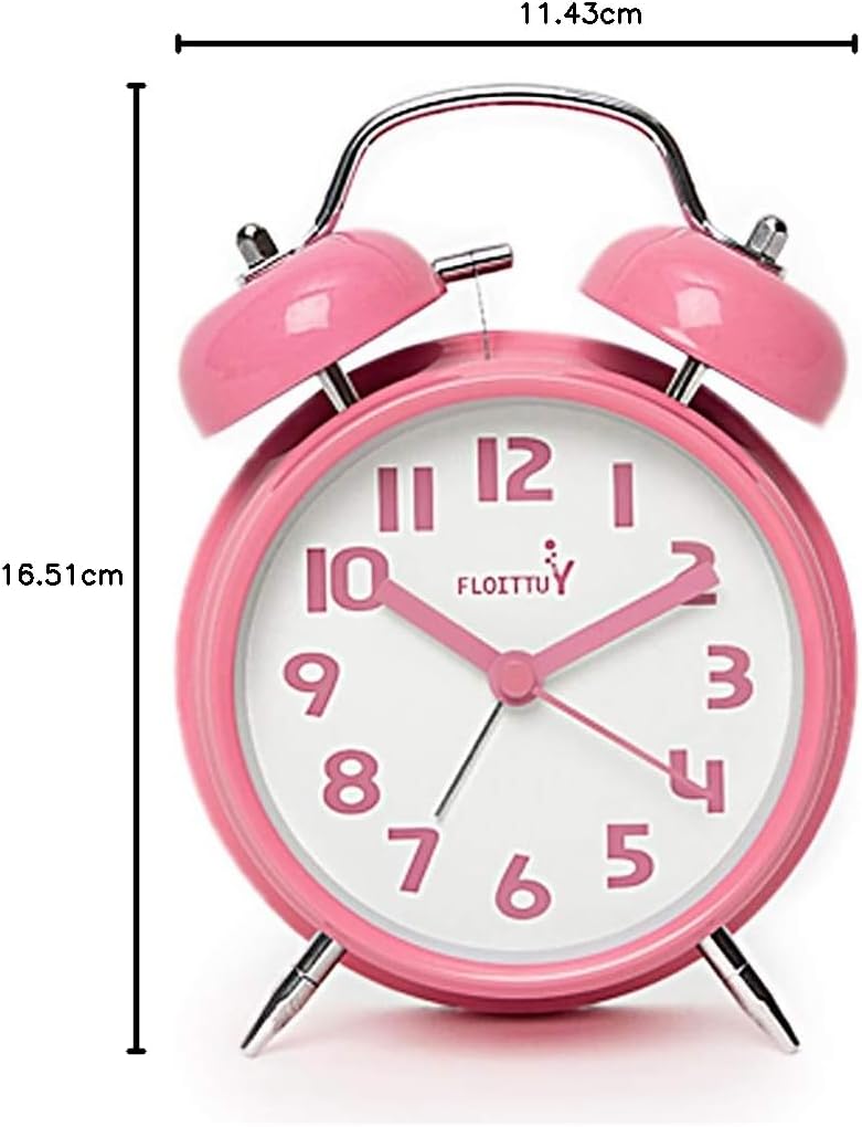 FLOITTUY (Loud Alarm for Deep Sleepers) 4'' Twin Bell Alarm Clock with Backlight for Bedroom and Home Decoration(Black)