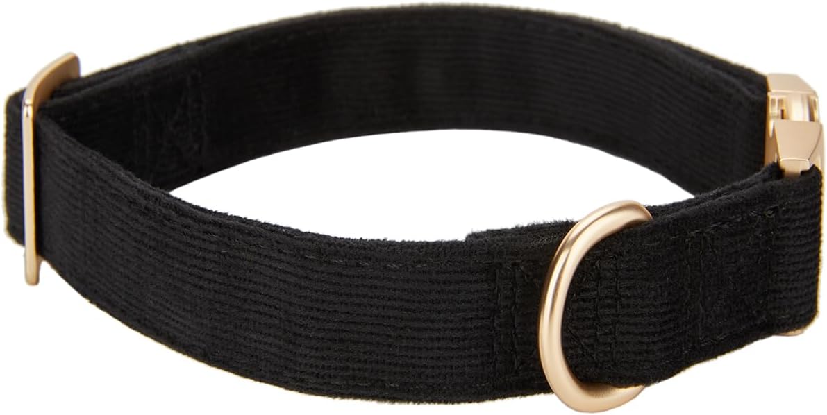 YUDOTE Soft Cotton Dog Collar with Metal Buckle Adjustable Heavy Duty Comfy Corduroy Collars for Small Medium Large Dogs,Black,Small