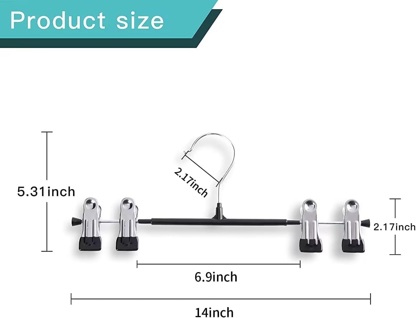 14Inch Black Pants Hangers with Clips 10 Pack Adjustable Skirt Hangers for Women Non-Slip Trousers Hanger for Jeans Clothes Hangers for Pants Heavy Duty Space Saving Shorts Hangers