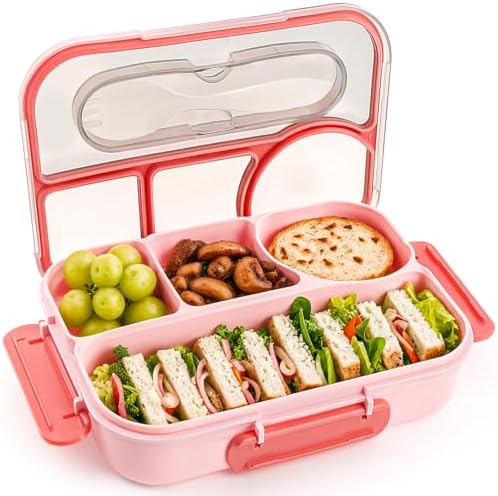 Bento Box Adult Lunch Box with 4-Compartment Leakproof Lunch Containers Microwave and Dishwasher Safe Bento Box with Spoon