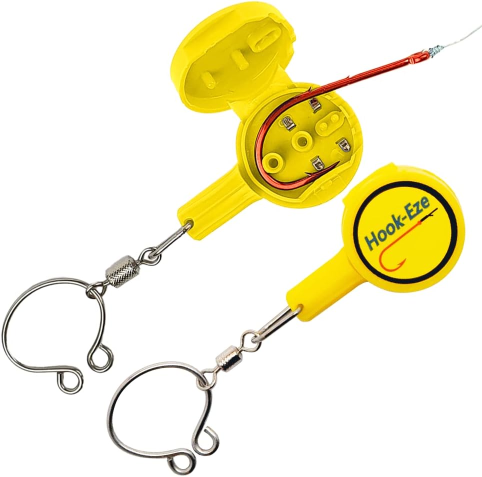 Hook-Eze Fishing Gear Knot Tying Tool | Line Cutter |Cover Hooks on Fishing Pole Travel Safely Fully Rigged for Saltwater Bass Ice Fishing