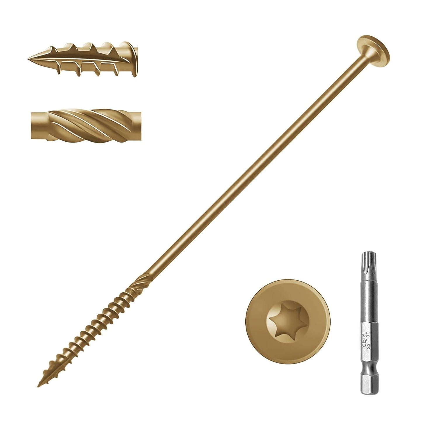6 Inch Deck Screws 50Pcs, Structural Wood Screws, Rust Resistant Timber Screws for Timber/Log/Landscaping Wood, with T30 Star Bit (#14 x 6 Yellow)