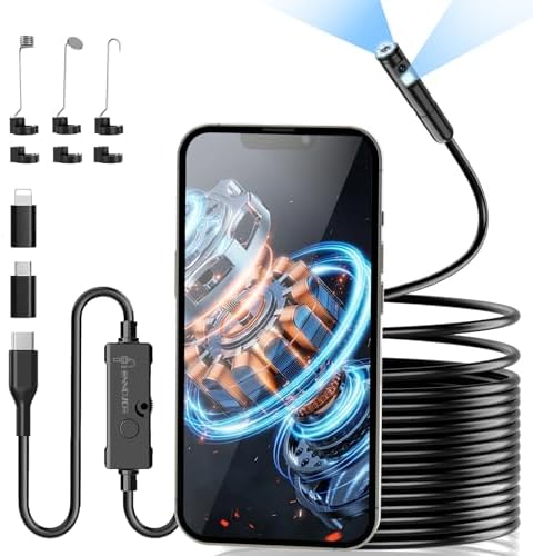 Endoscope Camera with Light, Ennovor 1920P HD, Endoscope Inspection with 8 Adjustable LED Lights, Borescope with Flexible Rigid Snake Camera, IP67 Waterproof and No WiFi Required, for Android iOS