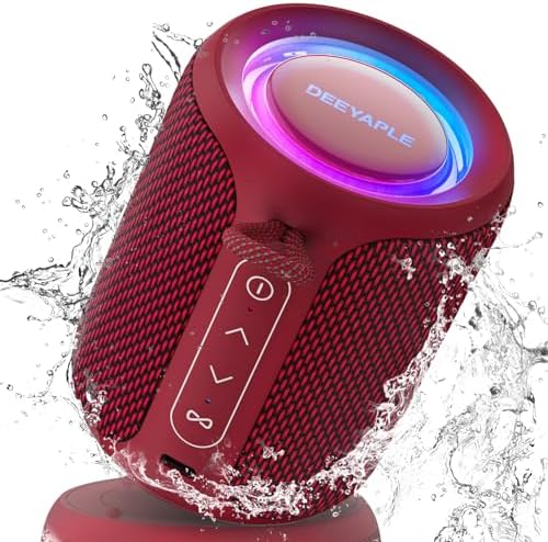 Deeyaple Portable Bluetooth Speaker, IP67 Waterproof Mini Bluetooth Speaker Wireless V5.3 with Stereo Sound,All Day,TWS Pairing,LED Light,Gift for him/her (Black)