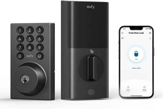 eufy Smart Lock C30, Keyless Entry Door Lock, Built-in WiFi Deadbolt, Smart Lock for Front Door, No Bridge Required, Easy Installation, App Remote Control, Auto Lock, Black - PuriLite
