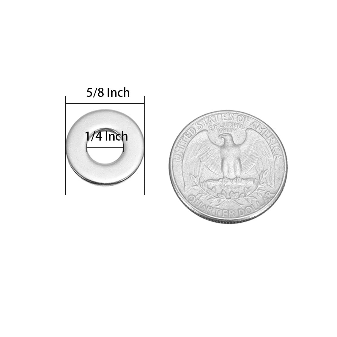 1/4" Stainless Flat Washer, 5/8" Outside Diameter, 18-8(304) Stainless Steel Washers Flat (100 Pcs)