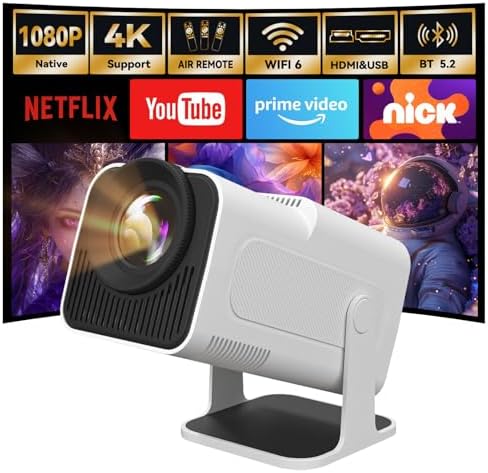 Mini Projector with WiFi and Bluetooth Built-in Android 11, 1080P 4K Support Portable Projector LYNCAST 180°Rotatable Upgrade HY300pro+ Projector for Home,Outdoor Use OptiBarrel 005
