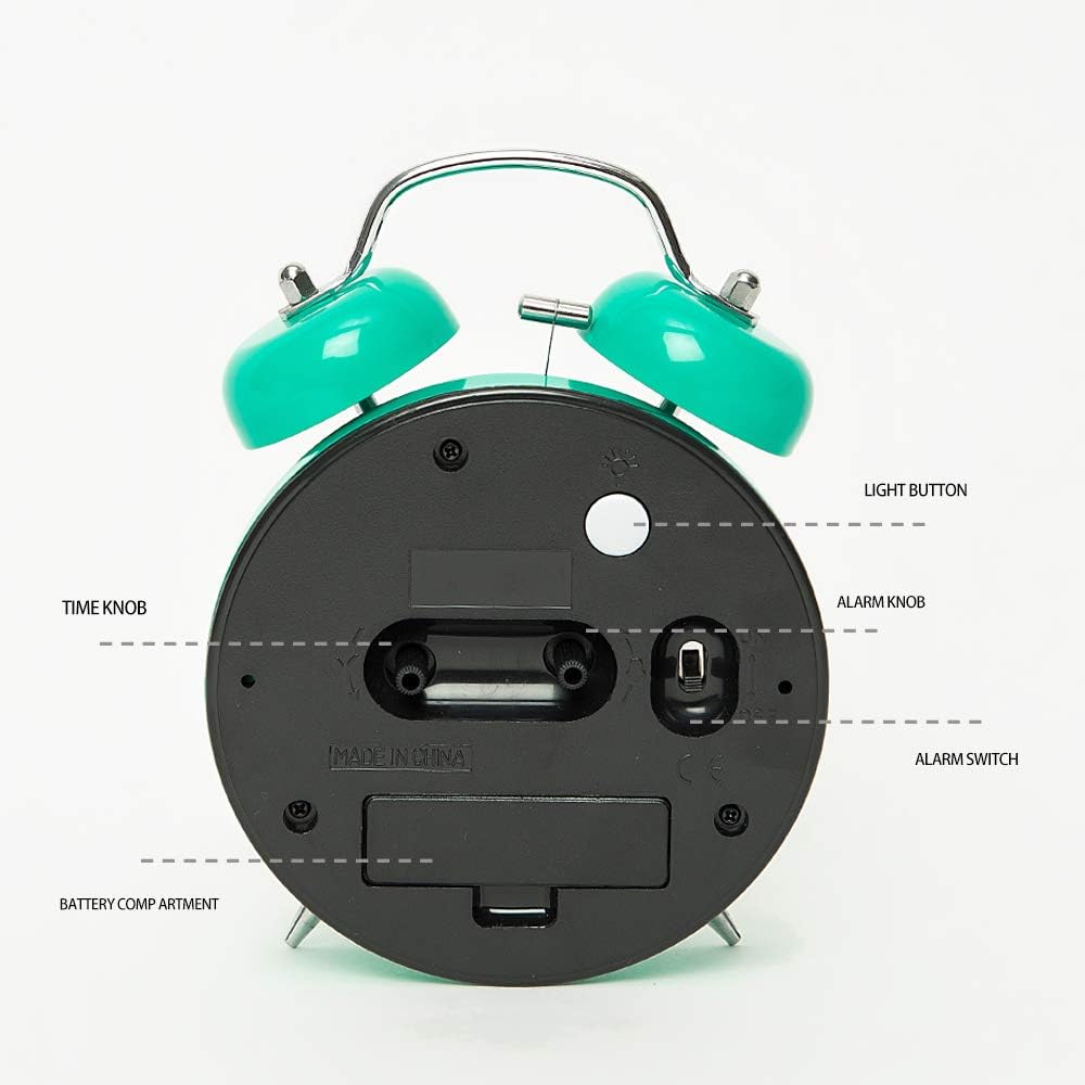 FLOITTUY (Loud Alarm for Deep Sleepers) 4'' Twin Bell Alarm Clock with Backlight for Bedroom and Home Decoration(Black)