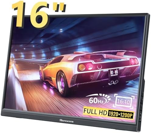 Portable Monitor 16 Inch 1920X1200P FHD Dual USB-C HDMI Travel Portable Monitor with Stand &Speakers, Eye Care IPS External Laptop Monitor for Computer/PC/Raspberry Pi/ PS5/Switch, Plug&Play