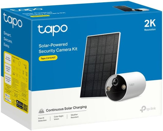 TP-Link Tapo Solar-Powered Security Camera Kit, 2K Wireless Battery Camera w/Solar Panel Base, Smart Person Detection, SD/Cloud Storage, Spotlight Color Night Vision, No Hub Needed (Tapo C410 KIT)