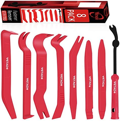 Wetado Trim Removal Tool, Car Upholstery Repair Kit, Car Door Audio Panel Trim Removal Set, Fastener Terminal Remover Tool Set Clips Pry Kit Auto Clip Pliers (8PCS Red)