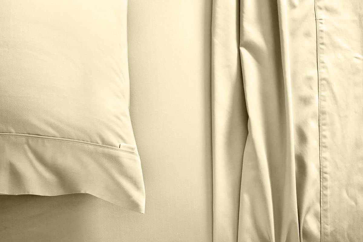 Linen Sheets 100% Egyptian Cotton- Twin-XL Sheet Set 4 Piece- 1000 Thread Count- Fits Upto 18" Deep Pocket- Long Staple Cotton Bedding, Sateen Weave-Light Blue Solid