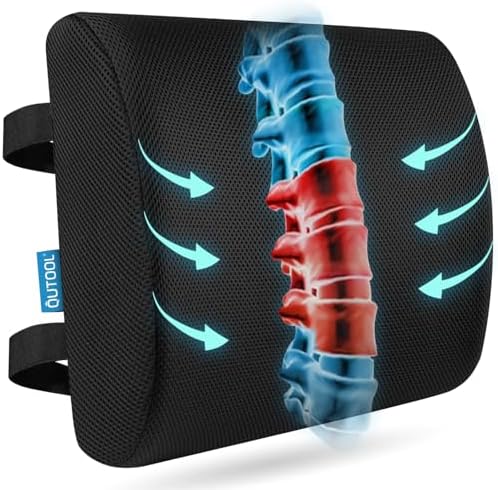 Lumbar Support Pillow for Office Chair Car Memory Foam Back Cushion Back Pain Relief Improve Posture Large Back Pillow for Computer, Gaming Chair, Recliner with Mesh Cover Double Adjustable Straps