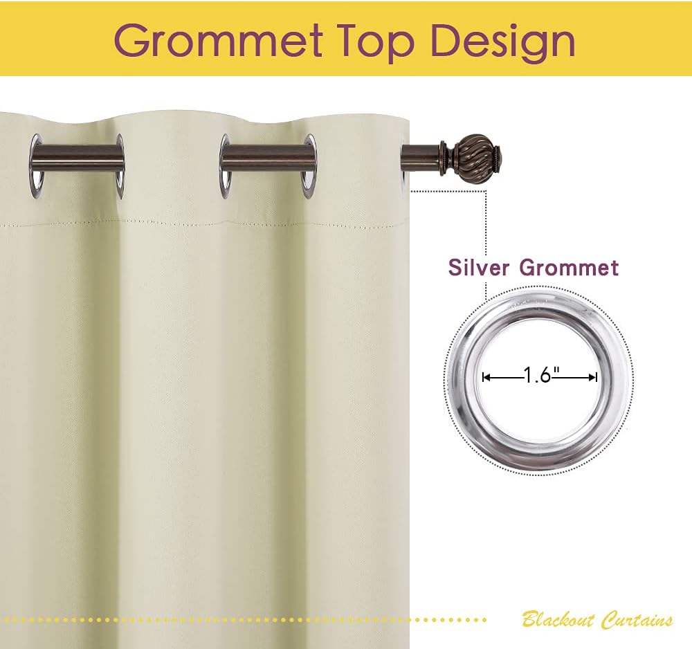 NICETOWN Blackout Curtains 2 Panels for Bedroom- Thermal Insulated Grommet Blackout Curtains 63 Inches Long for Living Room/Kitchen Rideaux occultants (2 Panels, W42 x L63 -Inch,Grey) - PuriLite