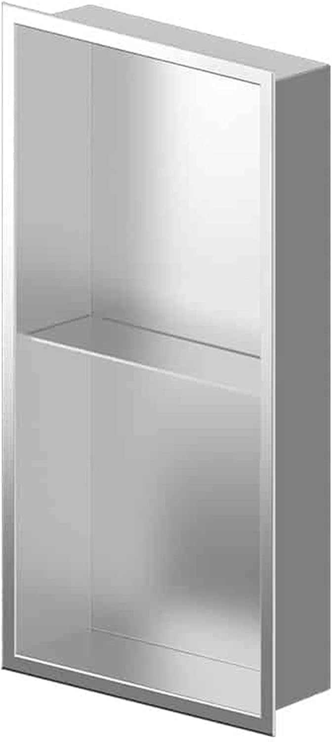 Agua Canada Shower Niche 12”x 12” Single Shelf Organizer Best Modern in Wall Bathroom Accessory for Shower or Tub Storage Insert Holds Soap Bottles Toiletries (GOLD) NICOLA12X12-GD