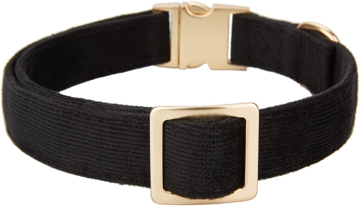 YUDOTE Soft Cotton Dog Collar with Metal Buckle Adjustable Heavy Duty Comfy Corduroy Collars for Small Medium Large Dogs,Black,Small