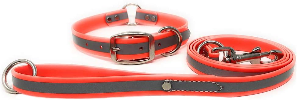 Regal Dog Products Large Pink Heavy Duty Reflective Dog Collar with Center Ring, Metal Buckle and D Ring | Anti-Odor Adjustable Biothane Waterproof Dog Collar | Other Sizes for Small & Medium Dogs