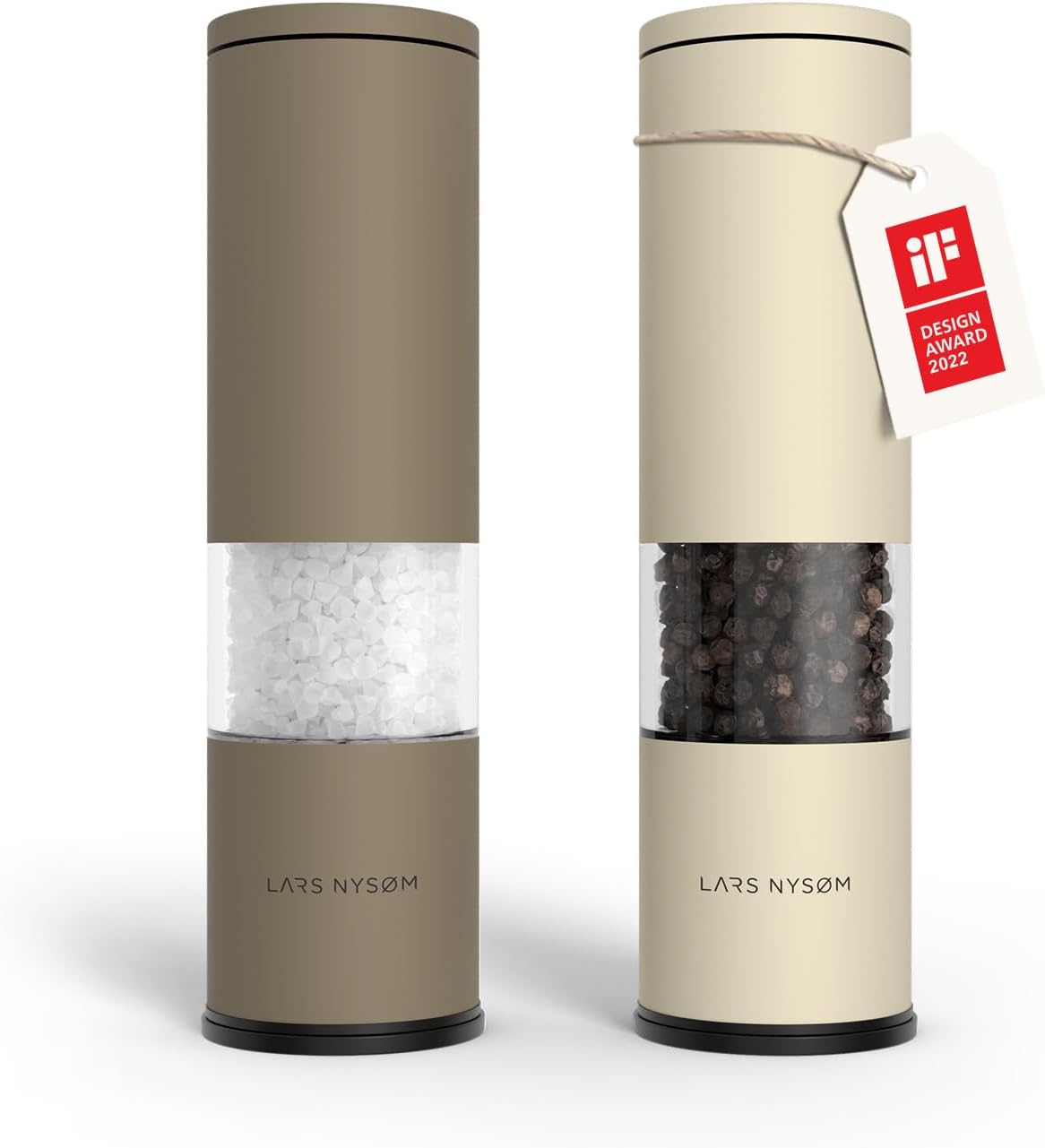 LARS NYSØM Salt and Pepper Mills Set Stainless Steel with Adjustable Ceramic Grinder 2 Pieces I Design Spice Mills Set Manual (Mustard Yellow)