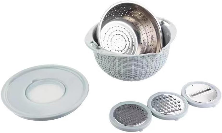 4 in 1 Colander with Bowl Set, Double Layer Fruit Cleaner, Salad Spinner, Rotatable Strainers, for Draining Cooked Pasta, Noodles,Vegetables, Fruits and Rice (Beige)