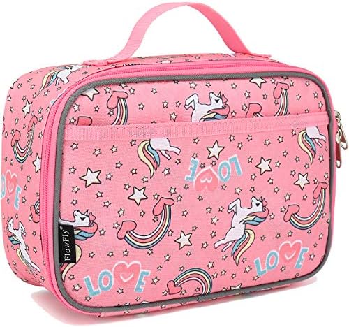 FlowFly Kids Lunch Box Insulated Soft Bag Mini Cooler Back to School Thermal Meal Tote Kit for Girls, Boys, Black