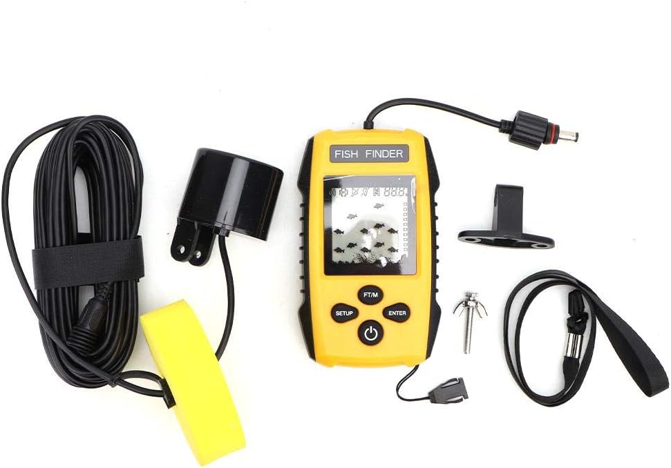 Oumefar Handheld LCD Display Fish Finder Portable Fishing Kayak Fishfinder Contour Readout Fish Depth Finder Wired Transducer with Sonar Sensor LCD Display