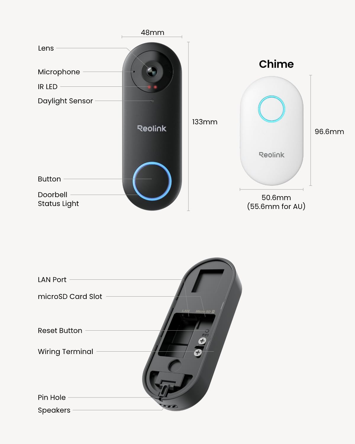 REOLINK Video Doorbell WiFi 2K Wired Doorbell Camera No Subscription