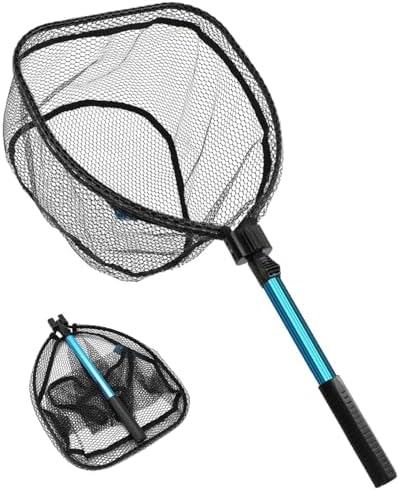 SAN LIKE Fishing Net Telescopic Landing Nets Folding Rubber Fish Net Rubber Coated Landing Net with Adjustable Sturdy Pole Handle for Saltwater Freshwater Bass Trout Fishing Easy Catch & Release