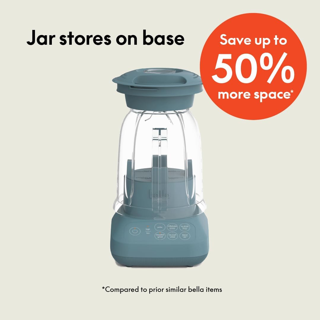 Bella 10-Speed Countertop Blender, Juicer and Smoothies, Fits Anywhere™, Slim Design with Lid and Lid for Dishwasher Stainless Steel Carafe, 450W, Surf