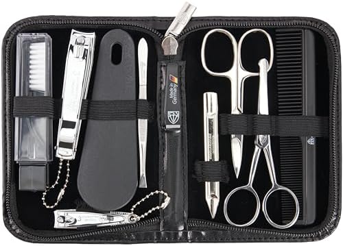 3 Swords Germany - brand quality 10 piece manicure pedicure grooming kit set for professional finger & toe nail care scissors clipper fashion leather case in gift box, Made by 3 Swords (003164)