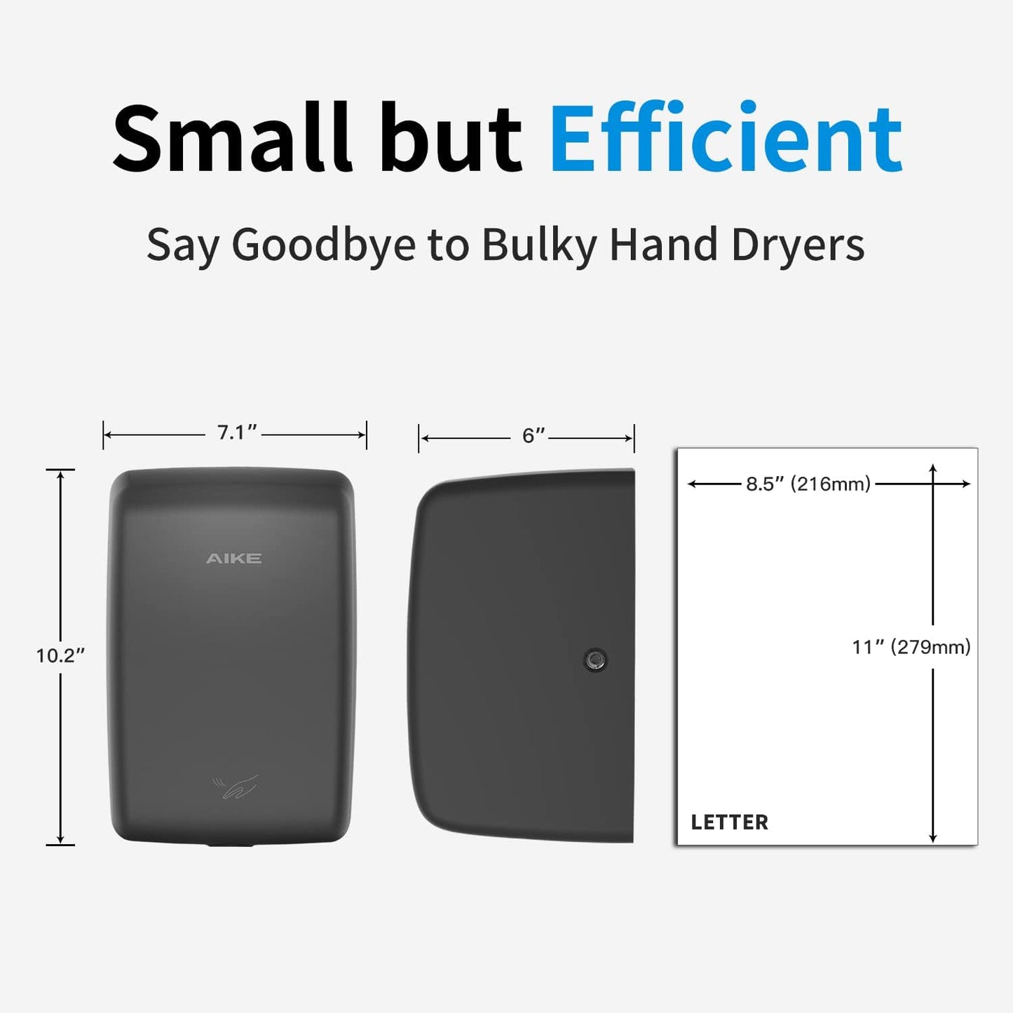 AIKE UL Approved Compact Jet Hand Dryer Hard-Wired Friendly, 1350W 120V Brushed Stainless Steel Model AK2803D