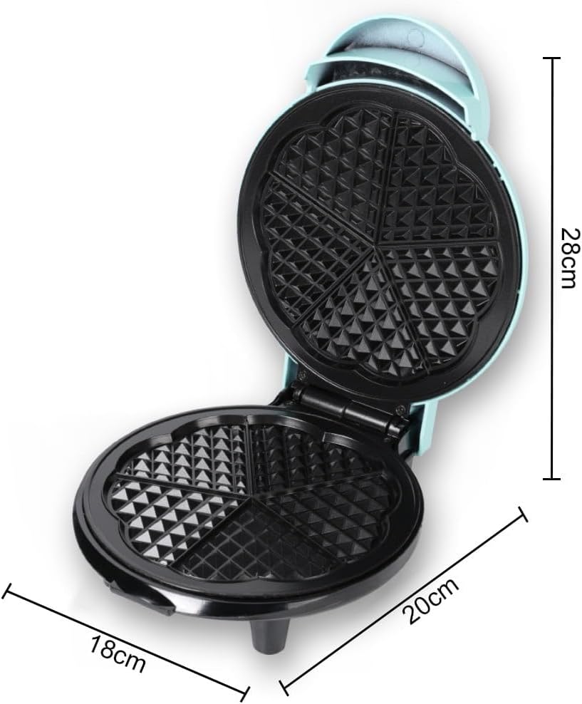 Mini Maker Waffle Maker 5“ Non-Stick Waffler Iron Stuffler Stuffed Wafflera Adjustable Browning Control, Heart, Azure