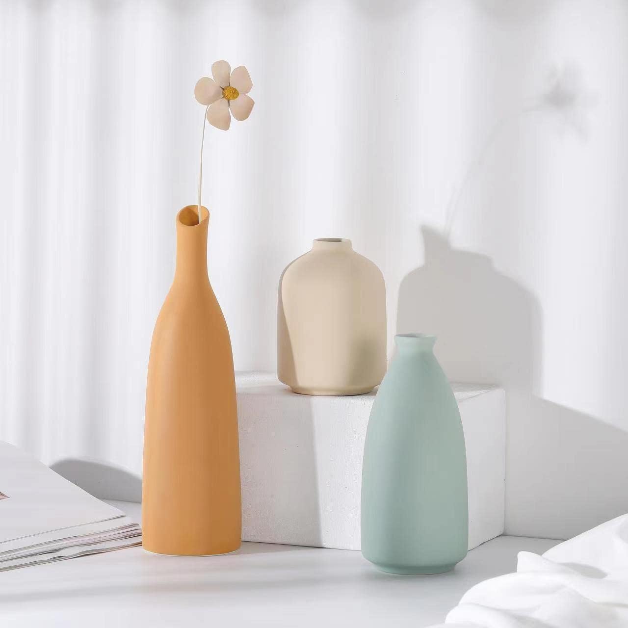 Vases Home Decor, Modern Farmhouse Decor Vase Set of 3, Small Flower Vases for Table, Living Room Vase, Book Shelf Vases for Decor, Bookshelf Decor Vase and Entryway, Ceramic Vase